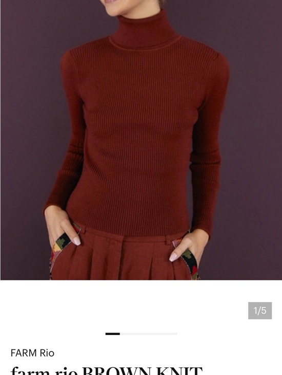 FARM Rio Rust-Brown Ribbed Turtleneck Sweater - Picture 1 of 4